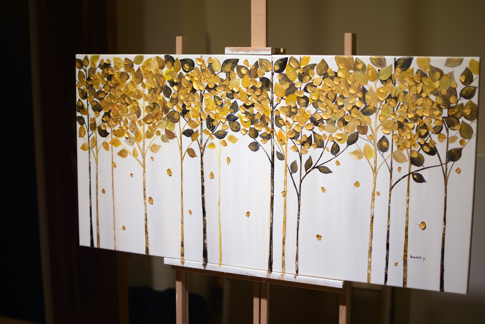 ORIGINAL Abstract Gold Leaf Tree Painting Impasto Autumn Etsy