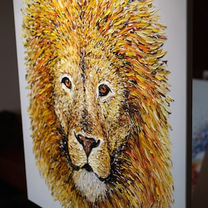Animal lion painting, Modern original art, Beautiful art Gift for Home, Impasto lion wall decor, 3d lion king painting, Powerful Art image 7