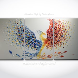 Phoenix Bird Painting: Large 3D Textured Impasto Oil Art