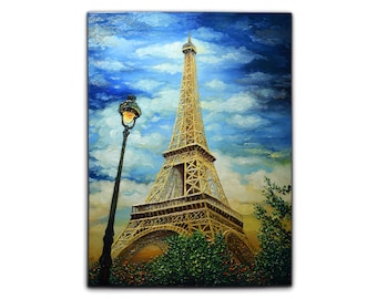 Eiffel Tower Painting: Original Handmade Oil Painting on Canvas