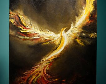 油絵  絵画 【フェニックス】 フェニックスの絵画：キャンバスに油彩を描いたインパスト画