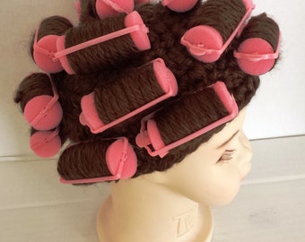 Crocheted Hat, Gifts for her, Crochet Baby Hat, Crochet Curler Hat, Hair Rollers, Hair Curlers, Cosplay hat, Halloween, Costume, Photo prop