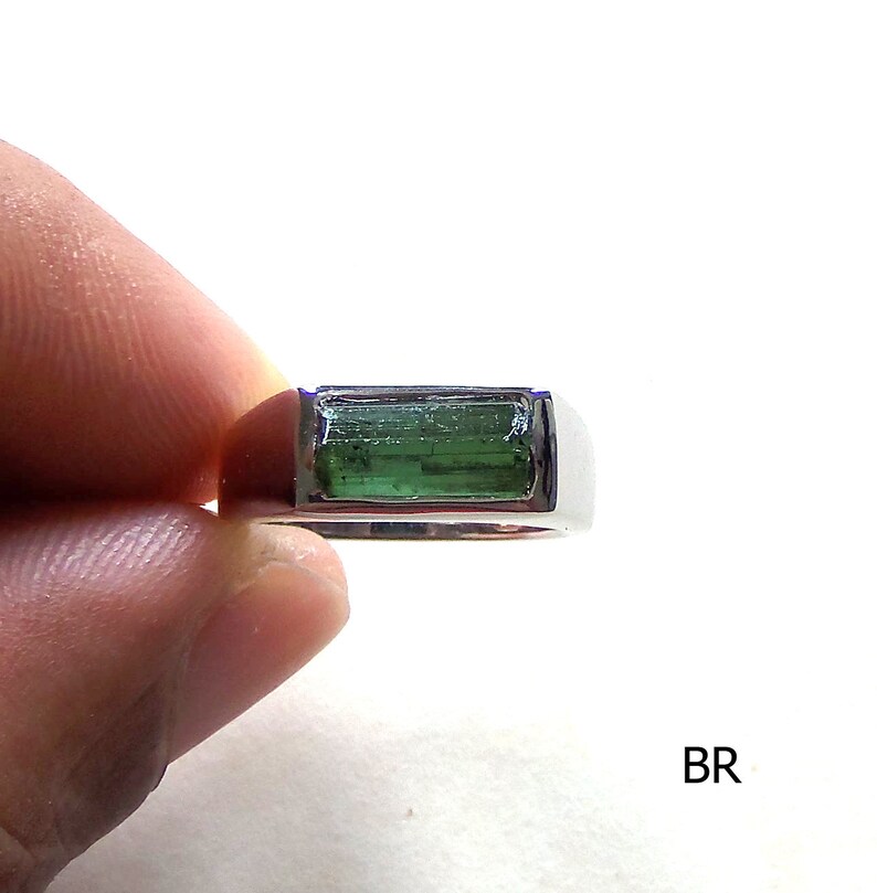 Rough Blue green Crystal tourmaline ring sterling silver 925 ring natural Specimen crystal rough gemstone size US 7 U 55, 15, O