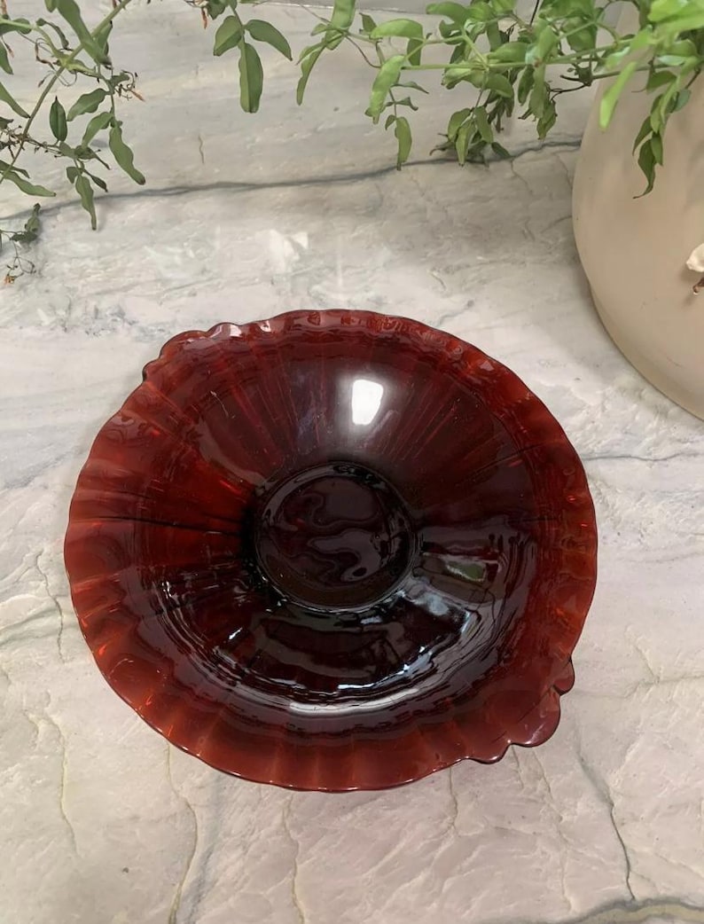 Anchor Hocking Glass Ruby Red Candy Dish - Etsy