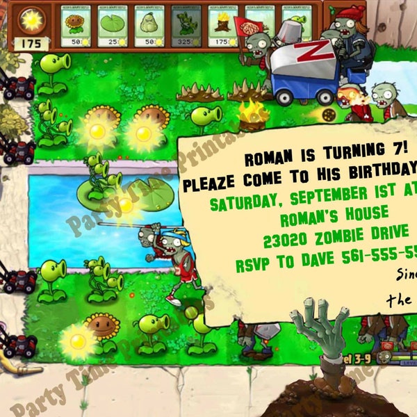 Plants vs Zombies Party Invitation - Personalized Party Invites - Plants vs Zombies Birthday