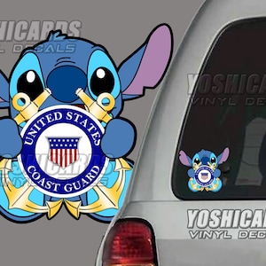Coast Guard Stitch Chibi inspired Car window sticker Laptop vinyl Decal