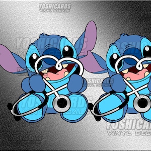 Two (2) medium Medical Stitch Stethoscope chibi inspired Car window Laptop vinyl Decal sticker