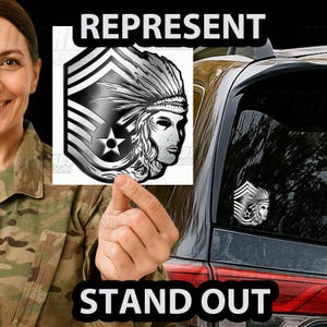 CMSgt Female Silver Gradient Decal, Air Force Chief Master Sergeant E-9 Sticker, USAF Car Window Laptop Gift, Military Promotion