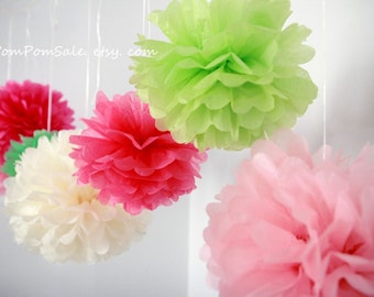 SALE - 6 Medium 14" Tissue Paper Pom Poms - Choose your colors - Nursery / Wedding / Bridal / Baby Shower / Birthday Party Decoration