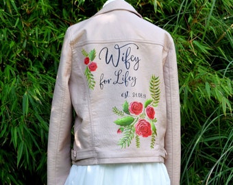 Custom Wedding Jacket, Wifey for Lifey, Personalised bridal Wear, Made to Order, Any colour or style of jacket, Grooms Version Available too