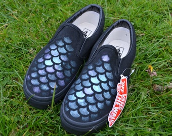 Mermaid Vans, Custom Vans, Custom Sneakers, Classic Vans Slip Ons, Mermaid Gift, Mermaid Shoes, Unique Shoes, Mermaid Scales,