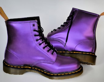 Currently Unavailable - ask for similar options! VEGAN Dr Martens, Purple Metallic Boots, Cruelty Free Footwear, Hand Painted