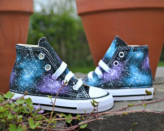 Baby Galaxy Converse, Kids Hi Tops, Baby Converse, Kids Custom Converse, Hand Painted, Crib Converse, Galaxy Trainers, Kids Sneakers