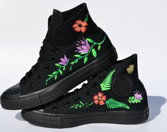 Floral Converse, Floral Sneakers, Wedding Shoes, Prom Shoes, Unique Converse, Tattoo Style, Embroidery Style, Painted Converse, Custom Chuck