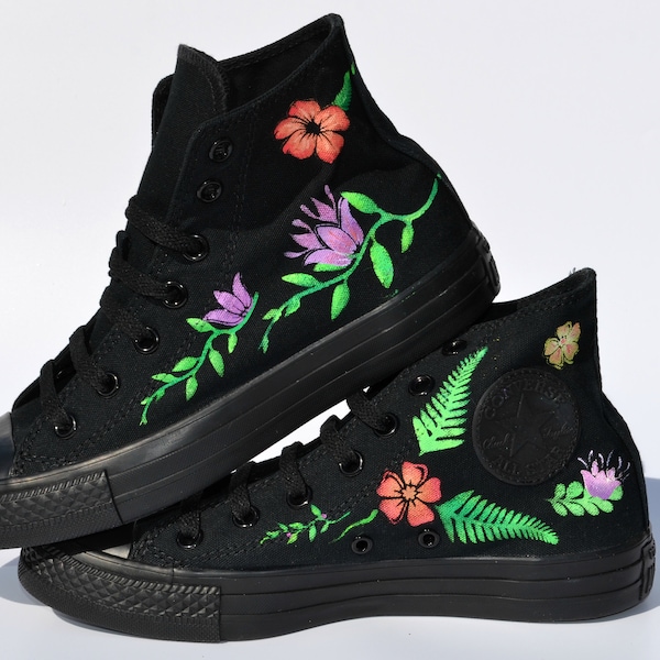 Floral Converse, Floral Sneakers, Wedding Shoes, Prom Shoes, Unique Converse, Tattoo Style, Embroidery Style, Painted Converse, Custom Chuck
