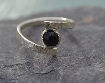 Engagement Ring, Silver Ring, Onyx Ring, Hammered Ring, Custom Ring, Sterling Silver Ring, Quirky Ring, Wrapped Ring, Hand Made Ring