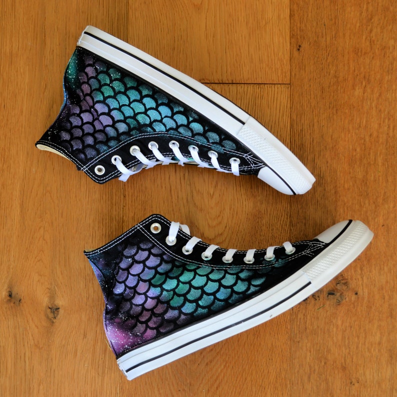 Mermaid Galaxy Converse Custom Painted Shoes Mermaid Scaled | Etsy