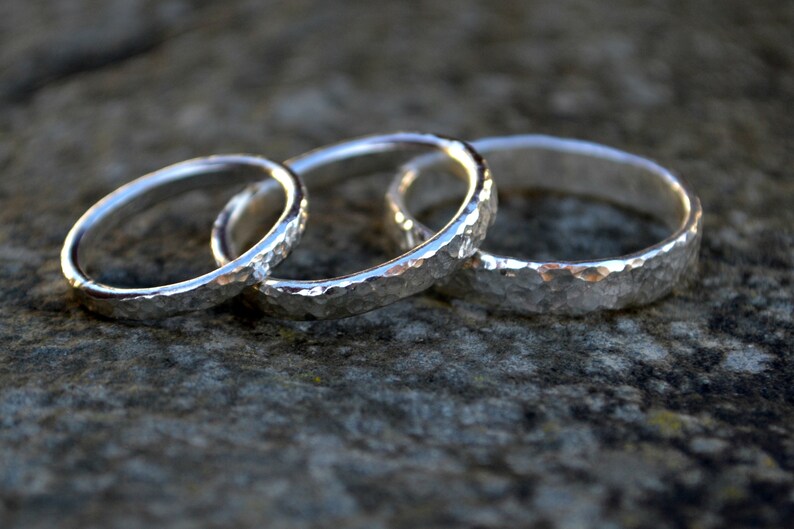 Couple Rings Hammered Wedding Bands Unusual Wedding Textured Rings Wedding Rings Set Silver Rings His and Hers Rings Quirky Wedding