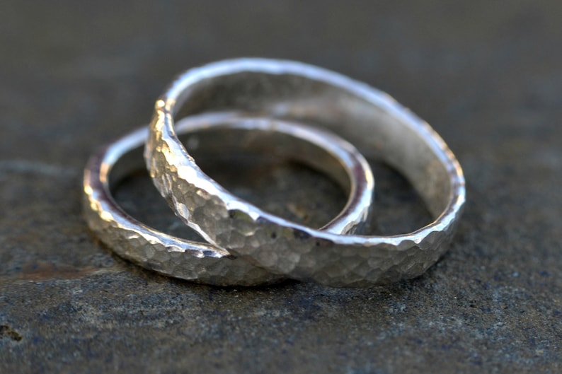Couple Rings Hammered Wedding Bands Unusual Wedding Textured Rings Wedding Rings Set Silver Rings His and Hers Rings Quirky Wedding