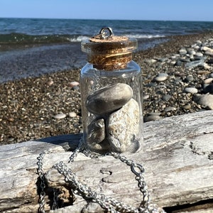Great Lakes Coral Fossil Jar Pendant: Crinoids, Crinoid Stems in Limestone, &quot;Fossil Soup&quot;, Pack Stone.