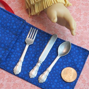 18 Doll Silverware 6 pieces for two dolls or 12 piece for four dolls with pouch 1:3 Scale image 5