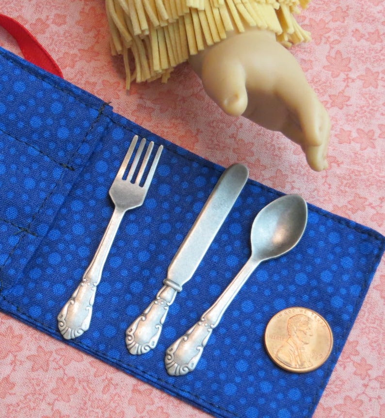 18 Doll Silverware 6 pieces for two dolls or 12 piece for four dolls with pouch 1:3 Scale image 5