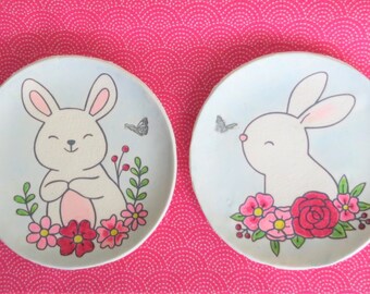 18" EASTER 2 plates with bunny, flowers, and butterfly design includes complimentary vinyl placemats