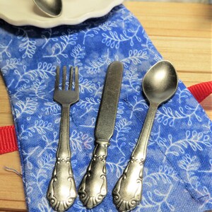 18 Doll Silverware 6 pieces for two dolls or 12 piece for four dolls with pouch 1:3 Scale image 9
