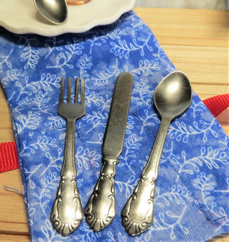 18 Doll Silverware 6 pieces for two dolls or 12 piece for four dolls with pouch 1:3 Scale image 9
