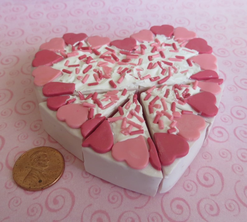 18 Doll's Heart Cake with Raspberry Jam and Vanilla Frosting whole or sliced 1:3 Scale image 5