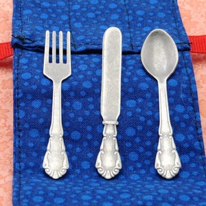 18 Doll Silverware 6 pieces for two dolls or 12 piece for four dolls with pouch 1:3 Scale image 1
