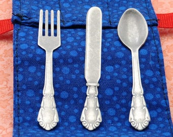 18" Doll Silverware 6 pieces for two dolls or 12 piece for four dolls with pouch *** 1:3 Scale