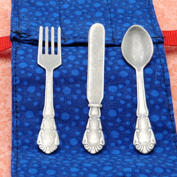 18" Doll Silverware 6 pieces for two dolls or 12 piece for four dolls with pouch *** 1:3 Scale