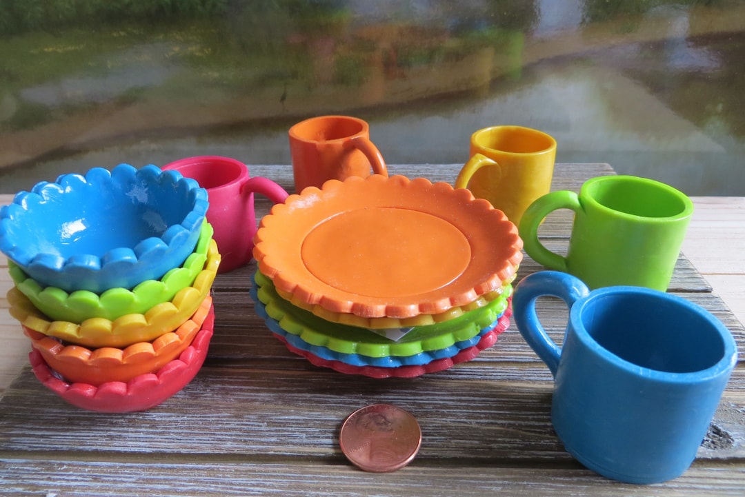18 Doll Plate and Bowl in Five Vibrant Colors 1:3 - Etsy