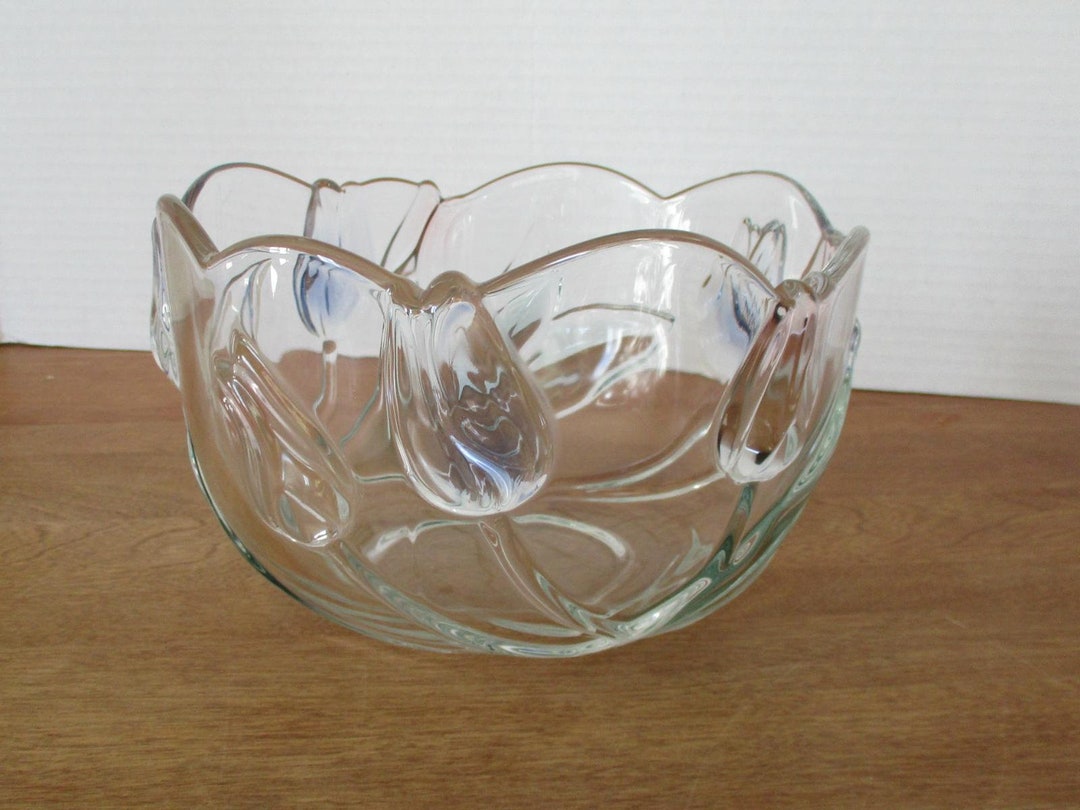 Mikasa Crystal Serving Bowl With Embossed Tulips 8 Etsy
