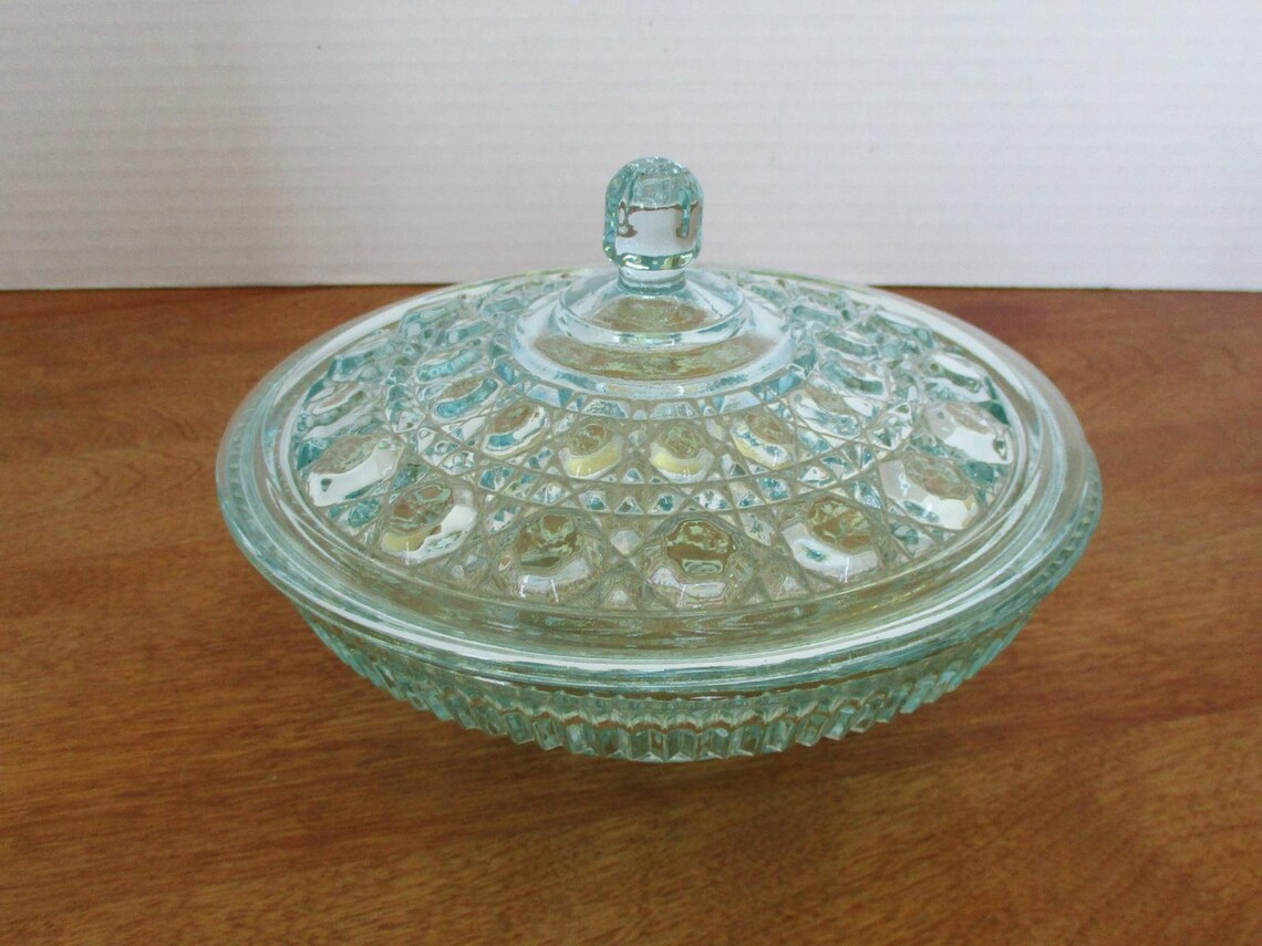 Vintage Indiana Glass Ice Blue Candy Dish With Lid Windsor Etsy