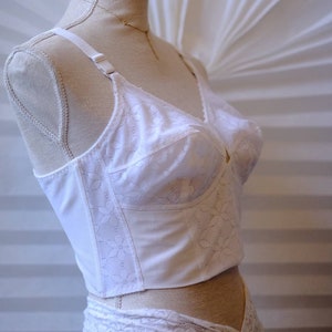 Vintage Rare Berlei 60's Long Line Bullet Bra White Panelled Crop Corset Soft Spiral Stitched Cups Bralette Lace Bombshell Pin Up Bustier image 5