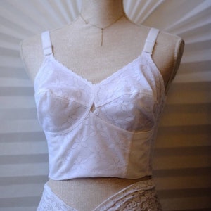 Vintage Rare Berlei 60's Long Line Bullet Bra White Panelled Crop Corset Soft Spiral Stitched Cups Bralette Lace Bombshell Pin Up Bustier image 1