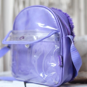Vintage 90er Zierliche Juicy Lila Schultertasche Zottelige kleine Massanger Tasche Flauschige Schiere Plastik Kunstfell Umhängetasche Kawai Spice Girls Boho