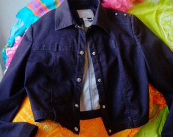 Vintage Versace Jeans Couture Jacket Size S/M 90s/00&#39;s Era Deep Navy Blue Black Size Classic Womens Jacket Coat Designer Blazer Fashion Vest