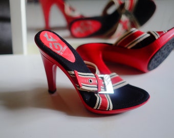 Vintage Gianfranco Ferré GF Heels Authentic Red Hot Platform SlipOn Slingbacks Sandals Exclusive Designer High Heels Sexy Shoes 38EU/5UK/7US