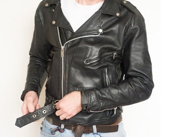 Vintage70s Heavy Genuine Leather Ramones Jacket Black Authentic Iconic Punk Metal Rock Rider Original Distressed Motorcycle Biker Size M/L