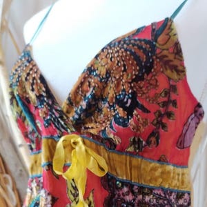 Vintage RARE Unique Hand Embroidered Top Exclusive Beaded Rainbow Flower Sequined Blouse High End Fabric Party Evening Richly Decorated Cami