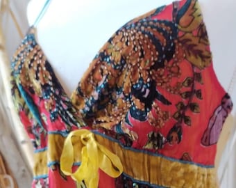 Vintage RARE Unique Hand Embroidered Top Exclusive Beaded Rainbow Flower Sequined Blouse High End Fabric Party Evening Richly Decorated Cami