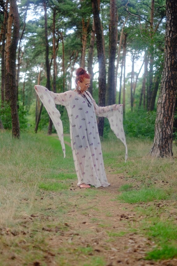 Vintage Sheer White Maxi Dress Huge Bell Angel Sle