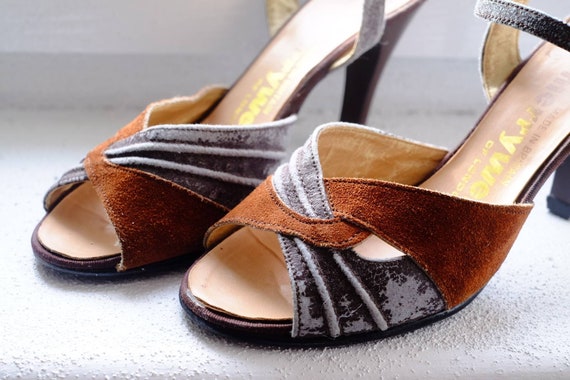 Vintage 30s High Heels Sandals MarryWell Brown Gra