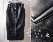 Black button down pencil skirt / /false leather // Rock // Grunge // Sale