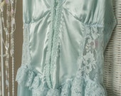 1980' s royal aquamarine/ light teal satin nighty