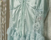 1980' s royal aquamarine/ light teal satin nighty