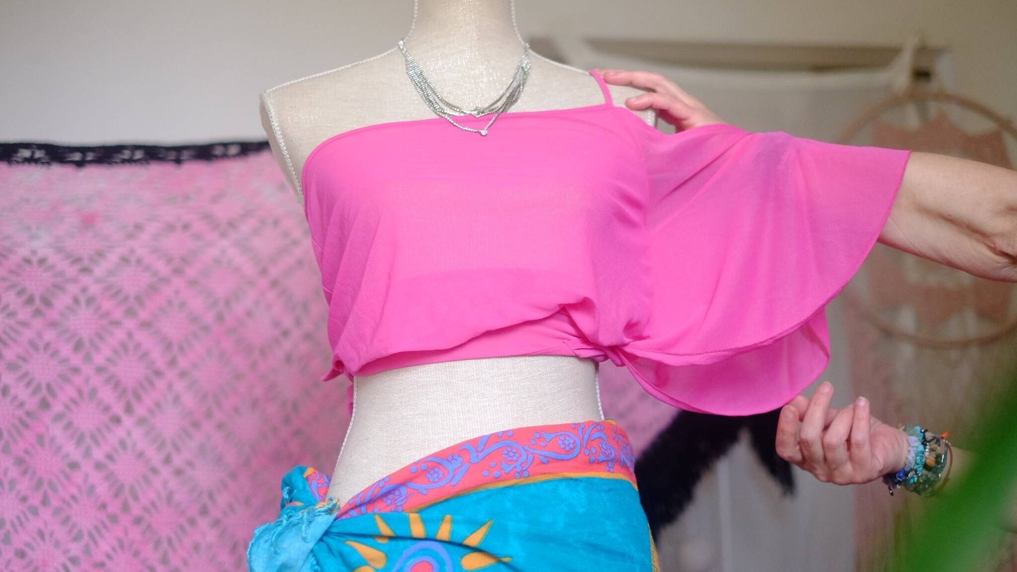 Vintage 90s One Shoulder Top Sheer Bell Sleeve Sheer Juicy
